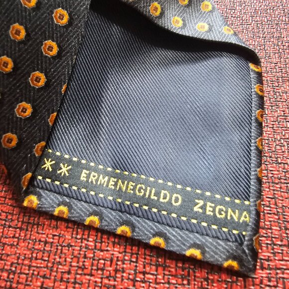 Ermenegildo Zegna Gray & Gold Polka Dot 100% Silk Tie Made In Italy Designer - Picture 4 of 7